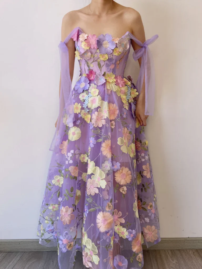 Fairycore dress. A-line with floral embroidery cottagecore dress.